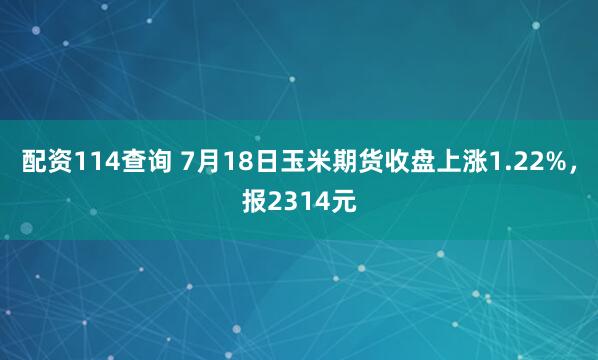 配资114查询 7月18日玉米期货收盘上涨1.22%，报2314元
